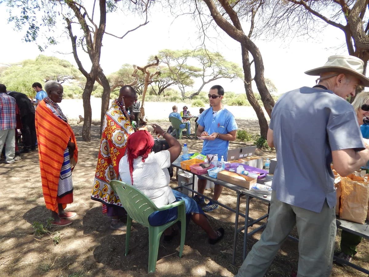 Volunteers distributing supplies to the community